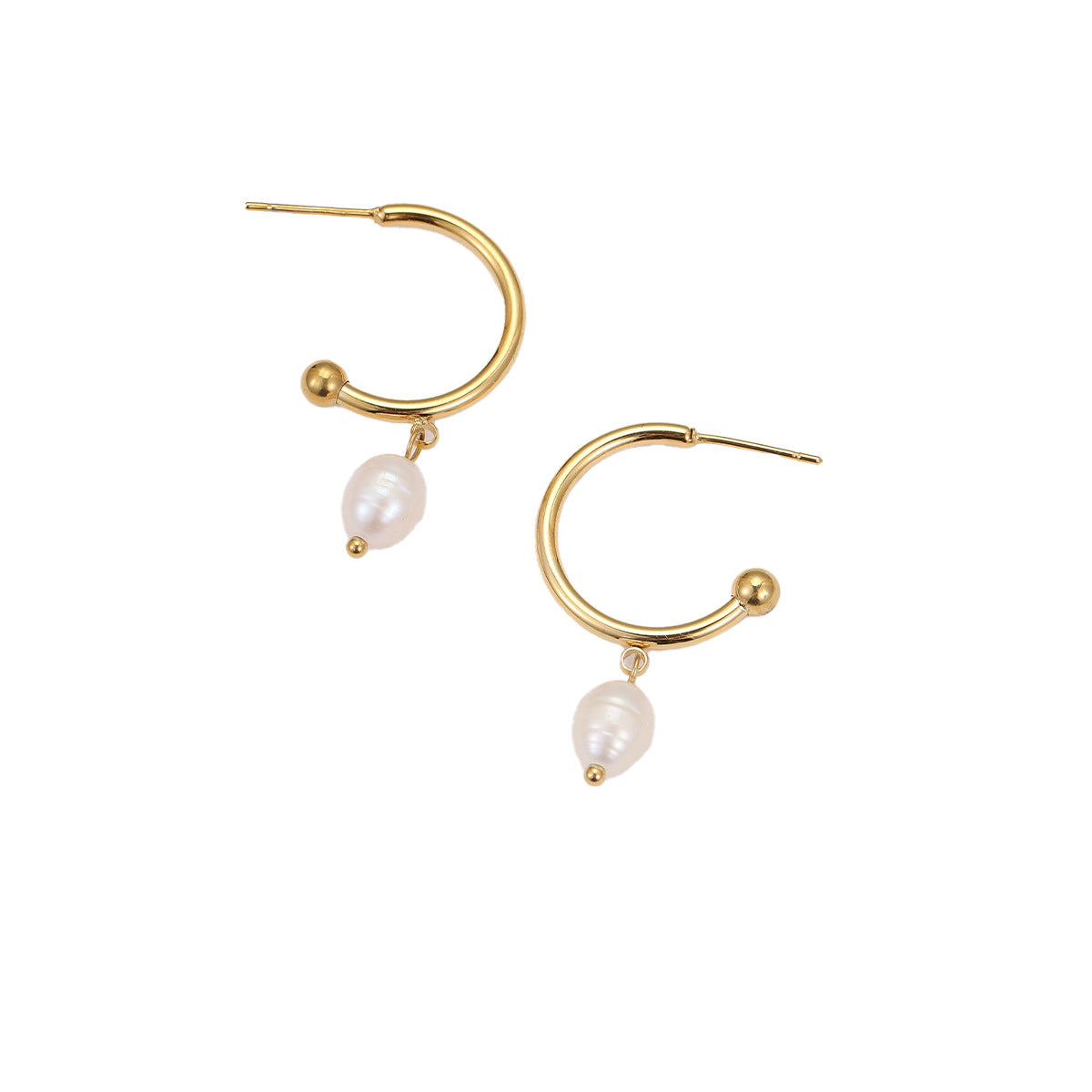 Orecchini da donna alla moda placcati in oro, in acciaio inossidabile, con perla singola e design geometrico minimalista