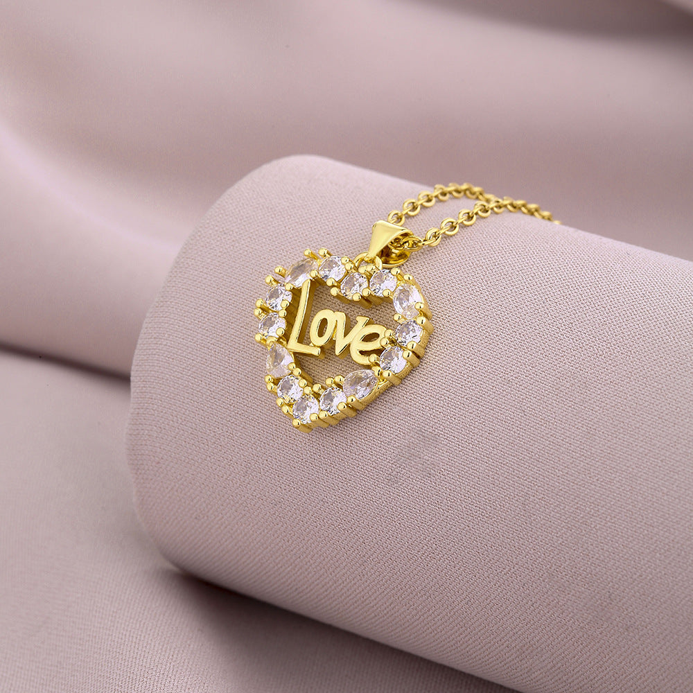 Collar con Colgante Minimalista de Cobre en Forma de Corazón con Incrustación de Circonita Cúbica para Mujer, Joyería Elegante Personalizada con Nombre o Letra