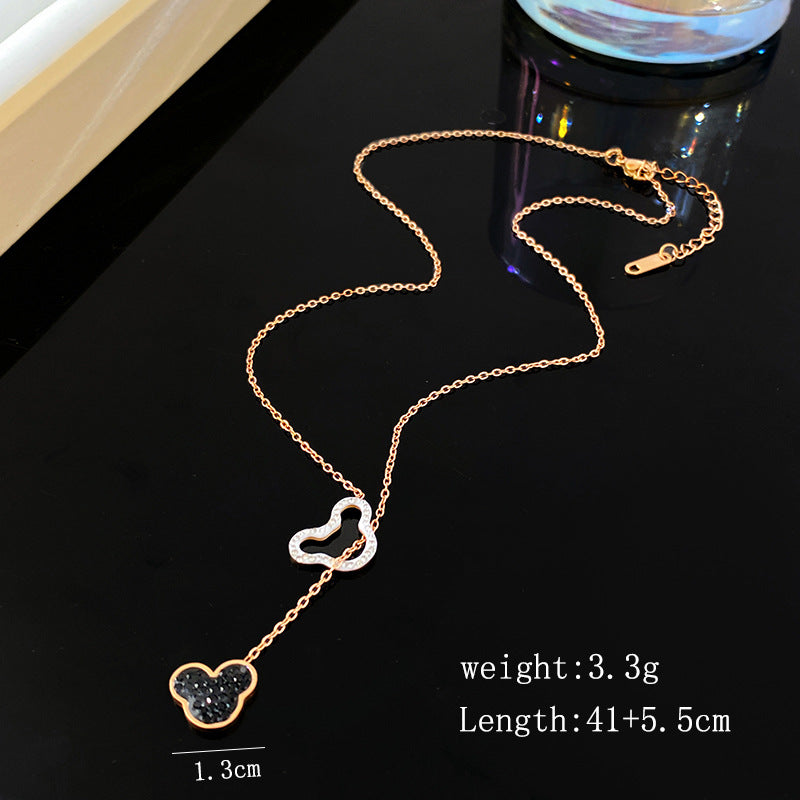 Full Cubic Zirconia Mickey Mouse Cartoon Titanium Steel Plated Necklace