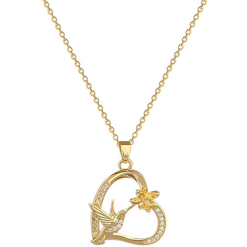 Elegante Collana Pendente Minimalista Rondine e Floreale per Donne con Catena in Acciaio al Titanio e Intarsio di Strass