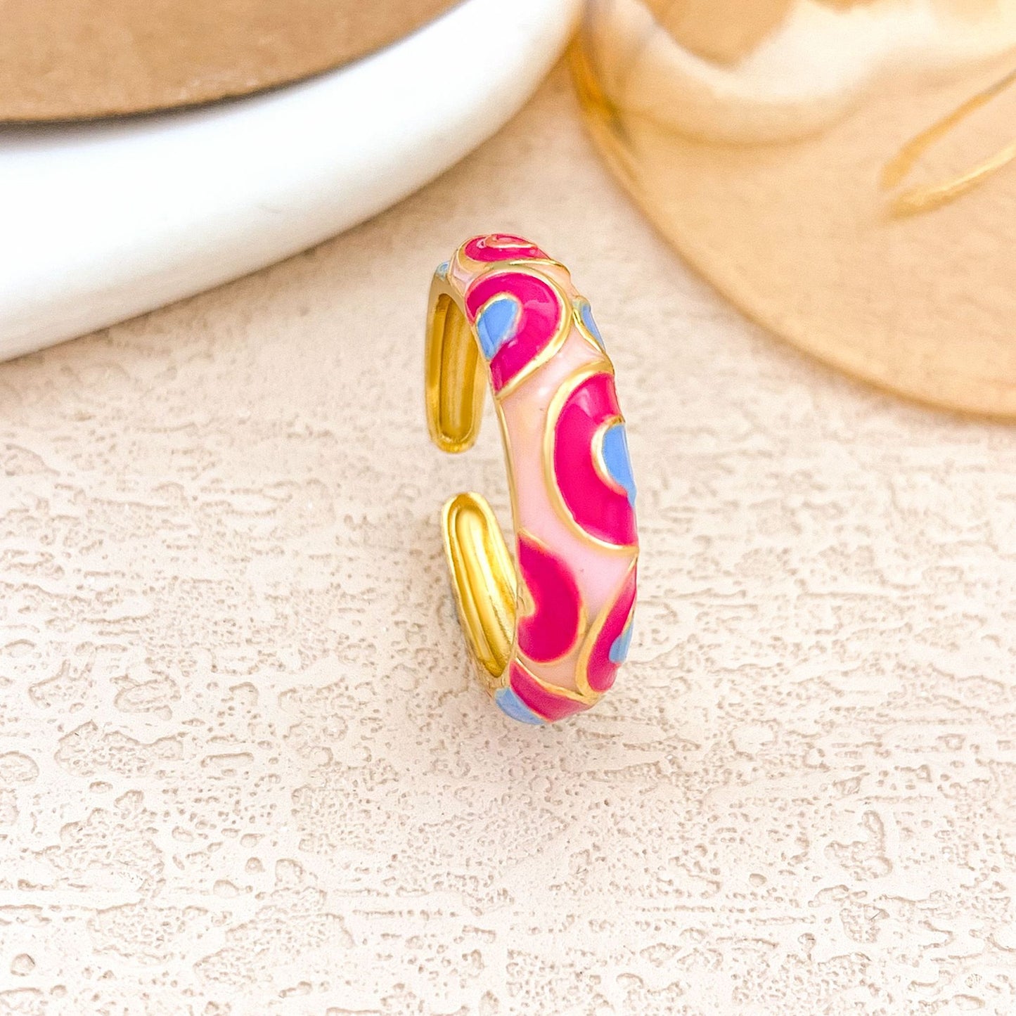 Anello in Lega Placcata Smaltata Etnica Vintage da Donna