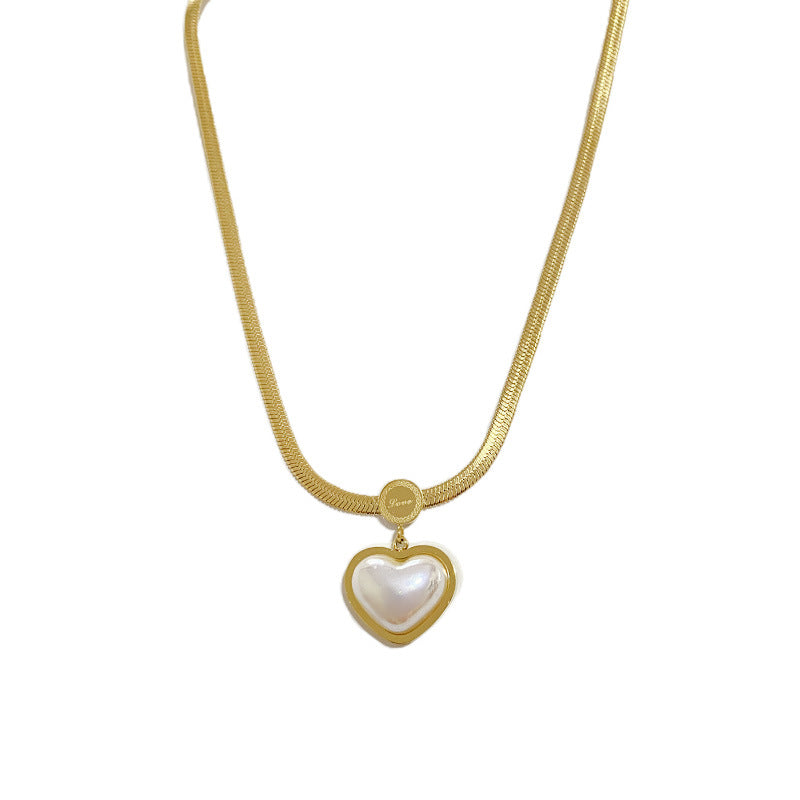 Vintage Minimalist Heart Titanium Steel Necklace with Pearl Plated Unisex