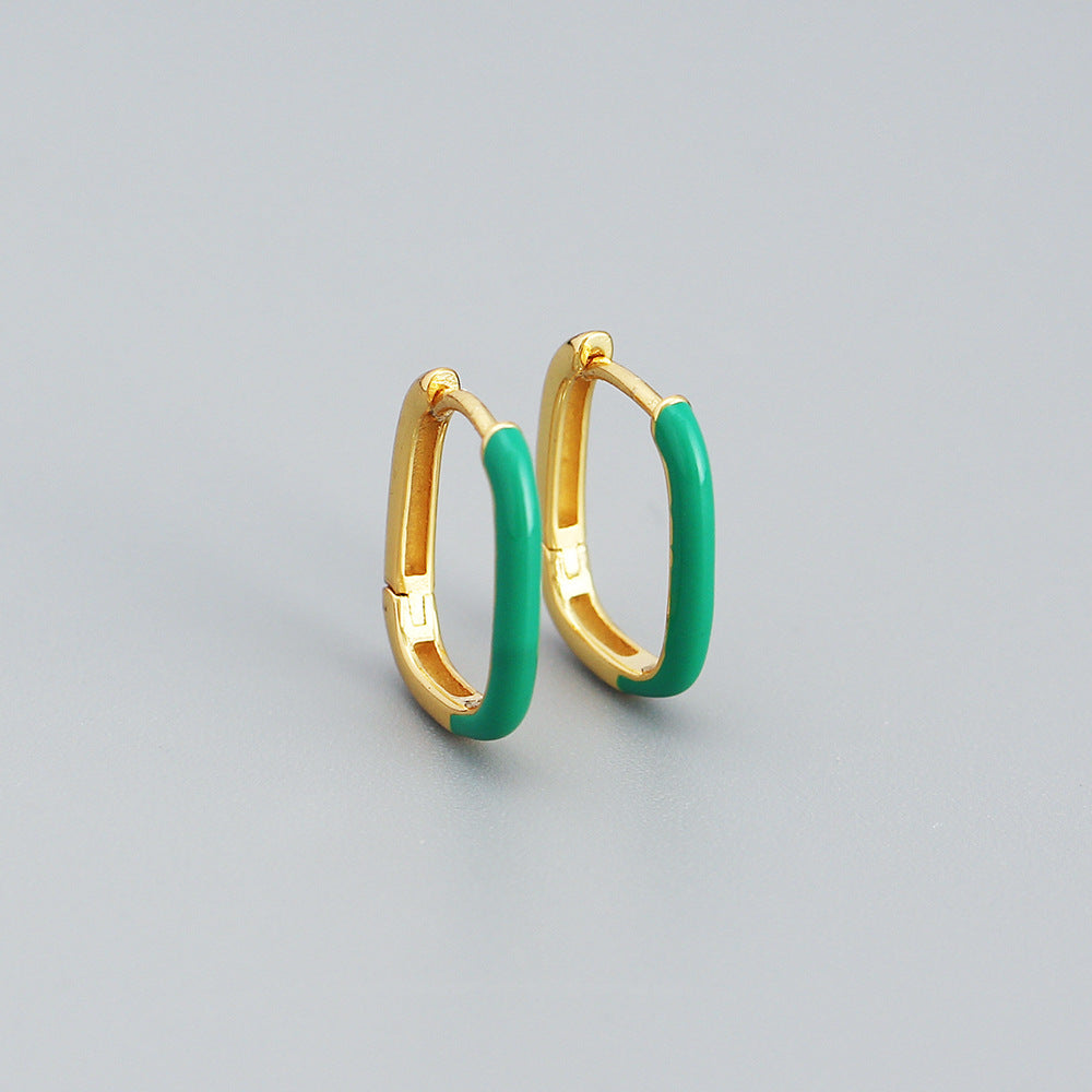 Minimalist Geometric Enamel Earrings for Women in Sterling Silver 925