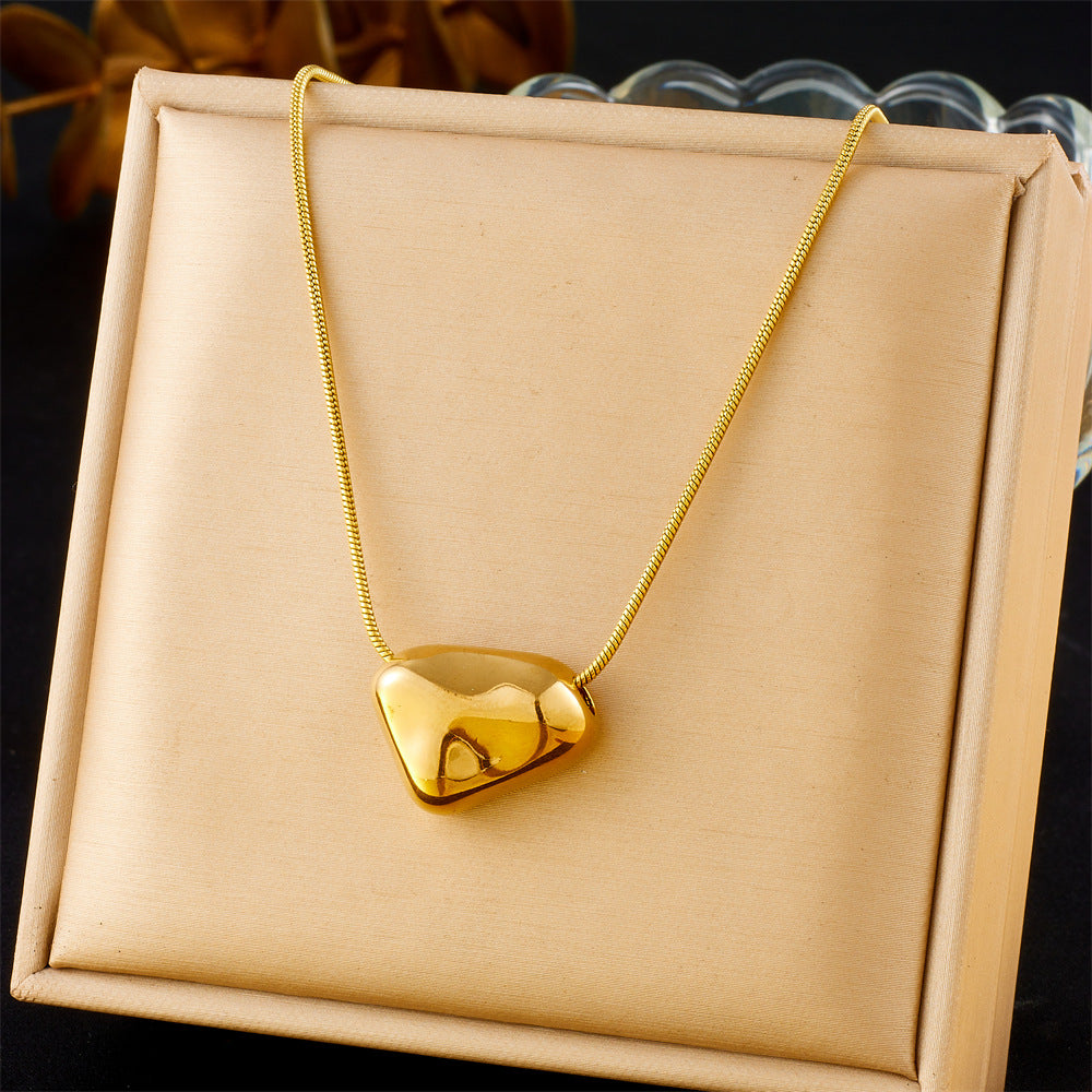 Vintage Gold Plated Irregular Lava Heart Geometric Stainless Steel Pendant Snake Chain Necklace for Women
