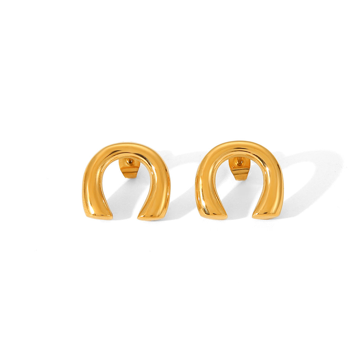 Orecchini Minimalisti in Acciaio al Titanio Geometrici con Placcatura in Oro 18K, Design a Cerchio Curvo, Gioielli da Donna alla Moda e Versatili