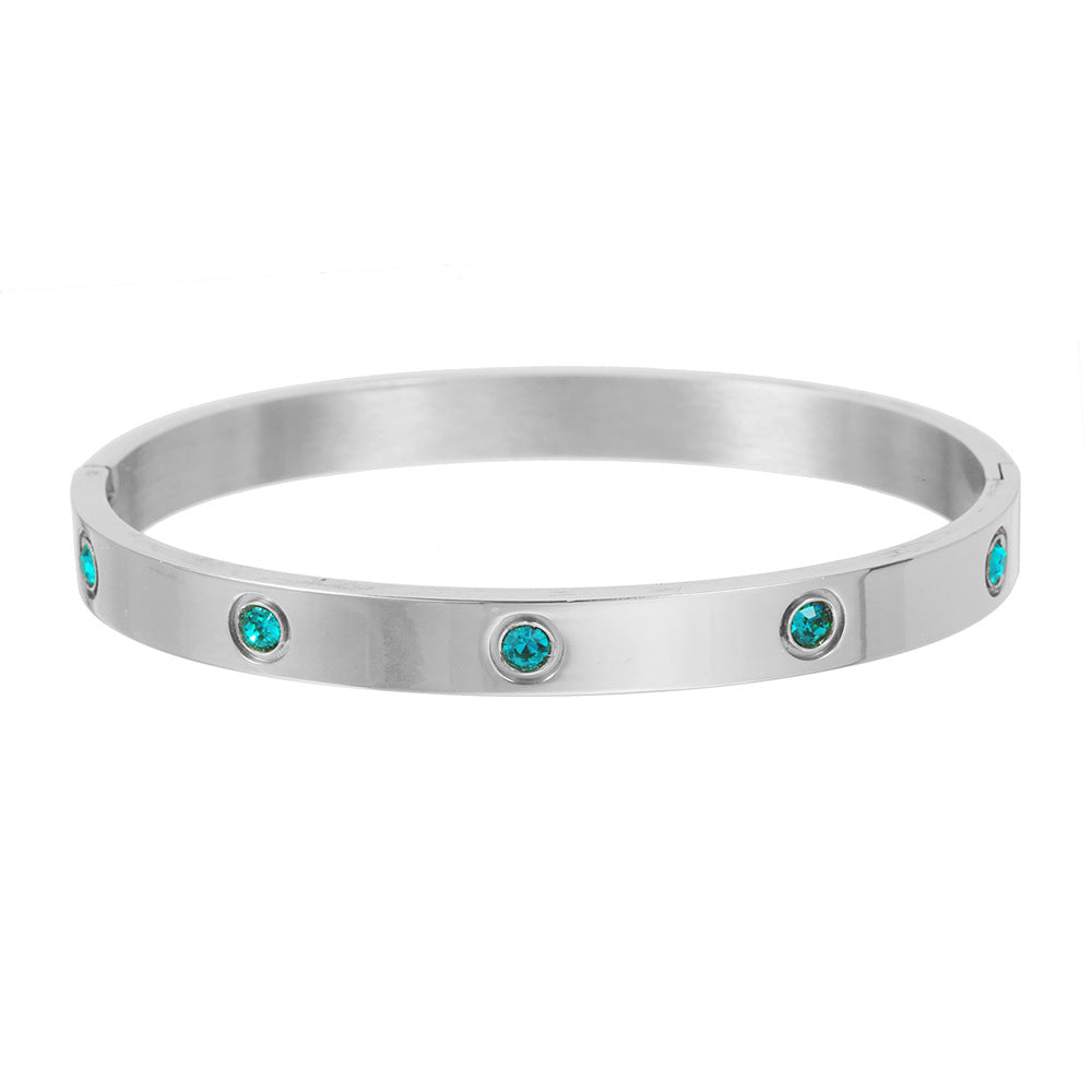 Geometric Round Stainless Steel Plated Rhinestone LOVE Clasp Bracelet Unisex
