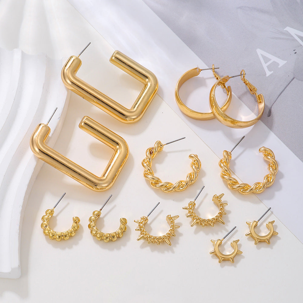 Elegant Gold Plated Geometric Round Stainless Steel Hoop Earrings Set