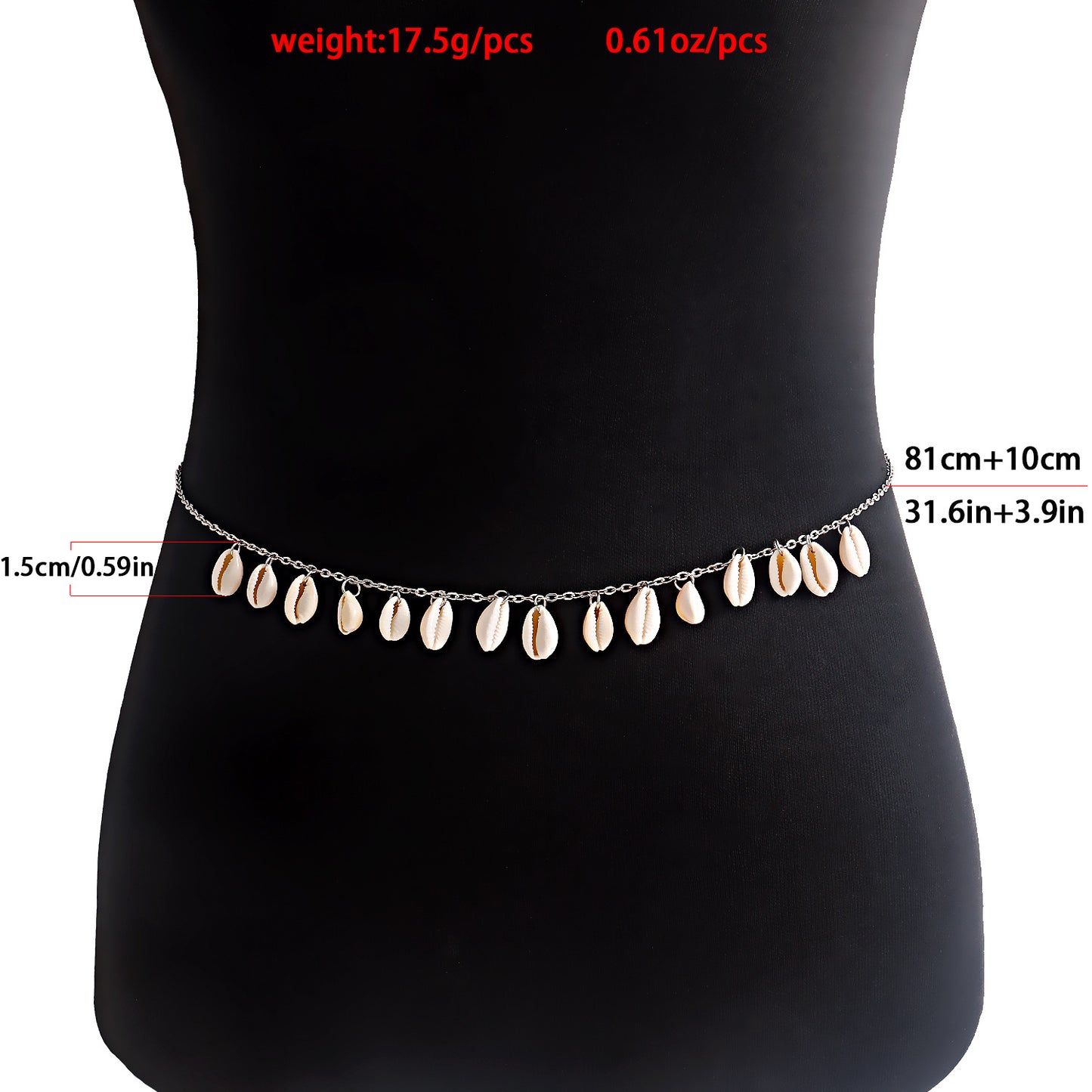 Vintage Punk Acrylic Shell Pendant Alloy Waist Chain for Women