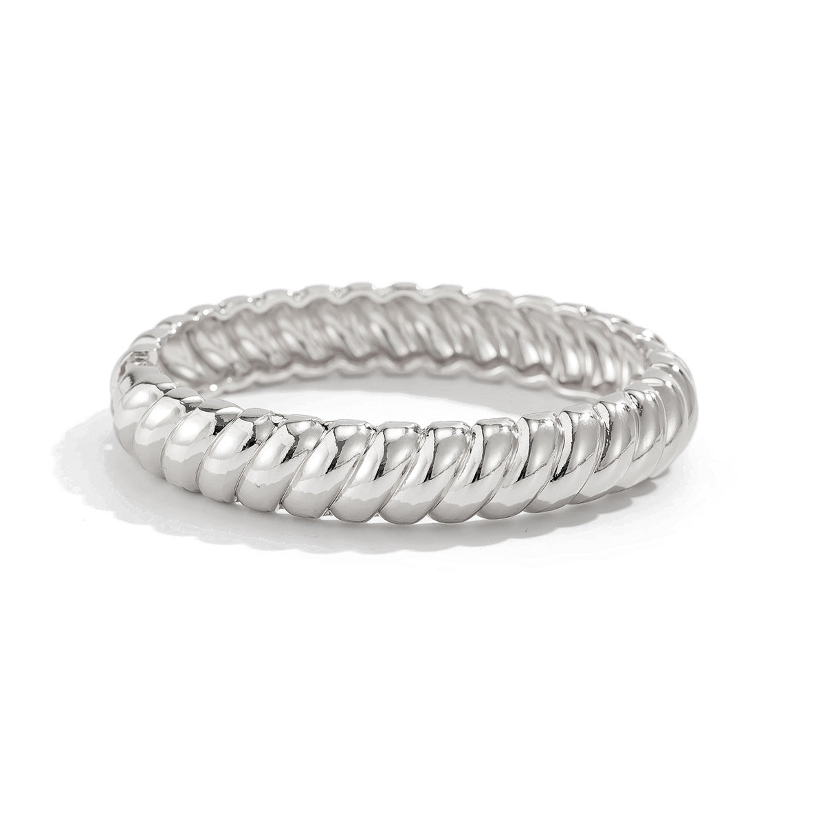 Minimalist Plated Zinc Alloy Textured Spring Bangle Bracelet