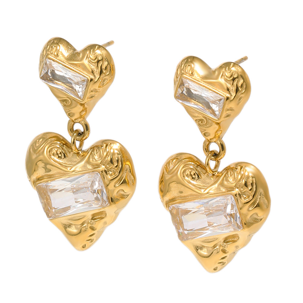 Pendientes de circonita cúbica con corazón geométrico de acero inoxidable chapado en oro de 18 quilates, lujo minimalista