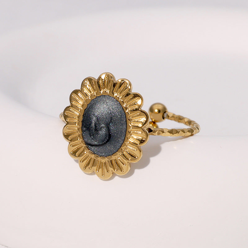 Anello geometrico in acciaio inossidabile placcato oro da donna in stile vintage