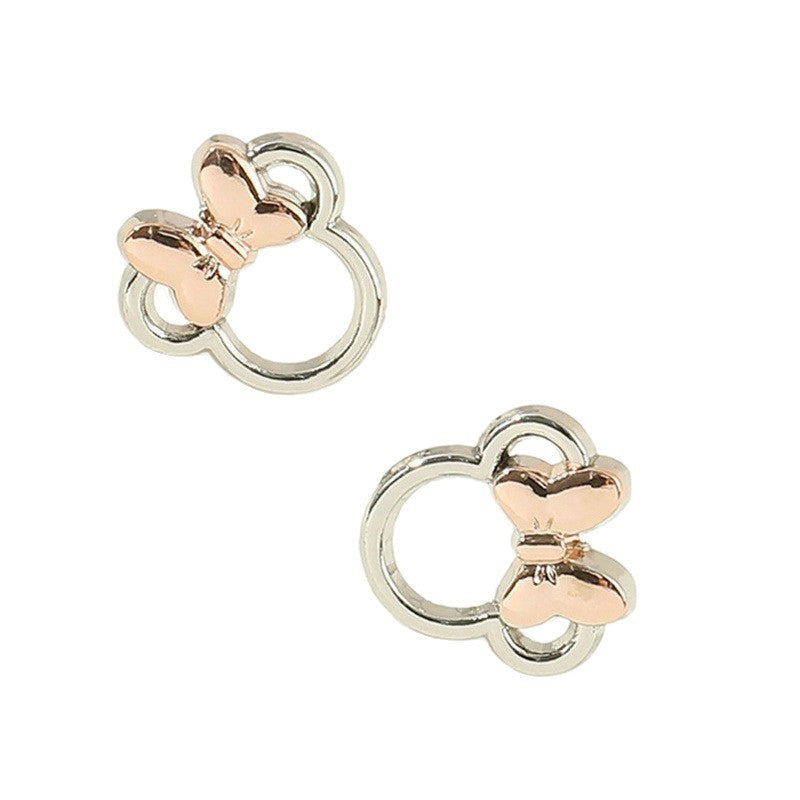 Orecchini a perno dolci con fiocco Topolino Minnie in cartone animato per donna con intarsio in perla e materiale in resina