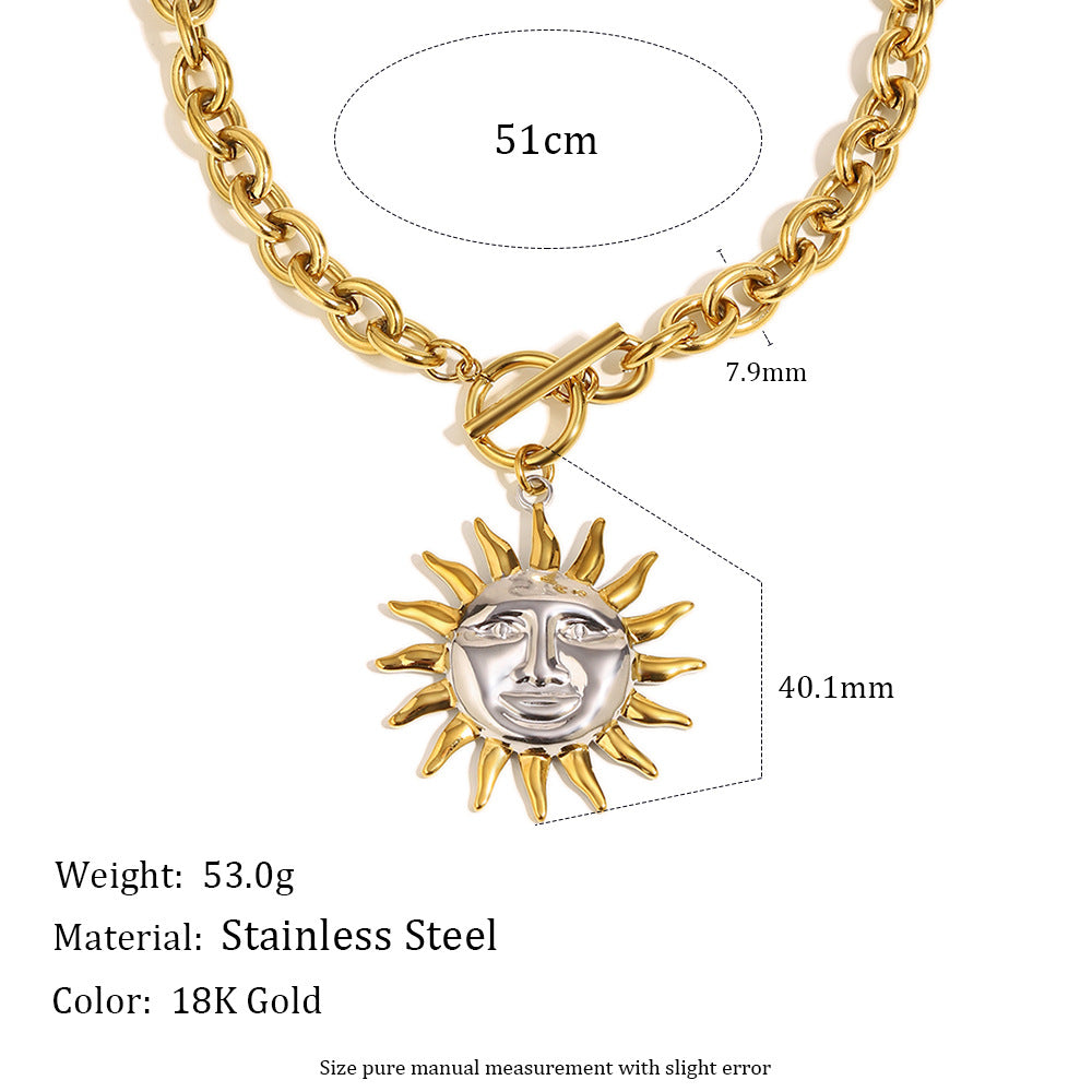 Conjunto de joyas con colgante de sol geométrico de moda, chapado en oro de 18 quilates, de acero inoxidable, con cadena tipo O, collar, pulsera y pendientes para mujer