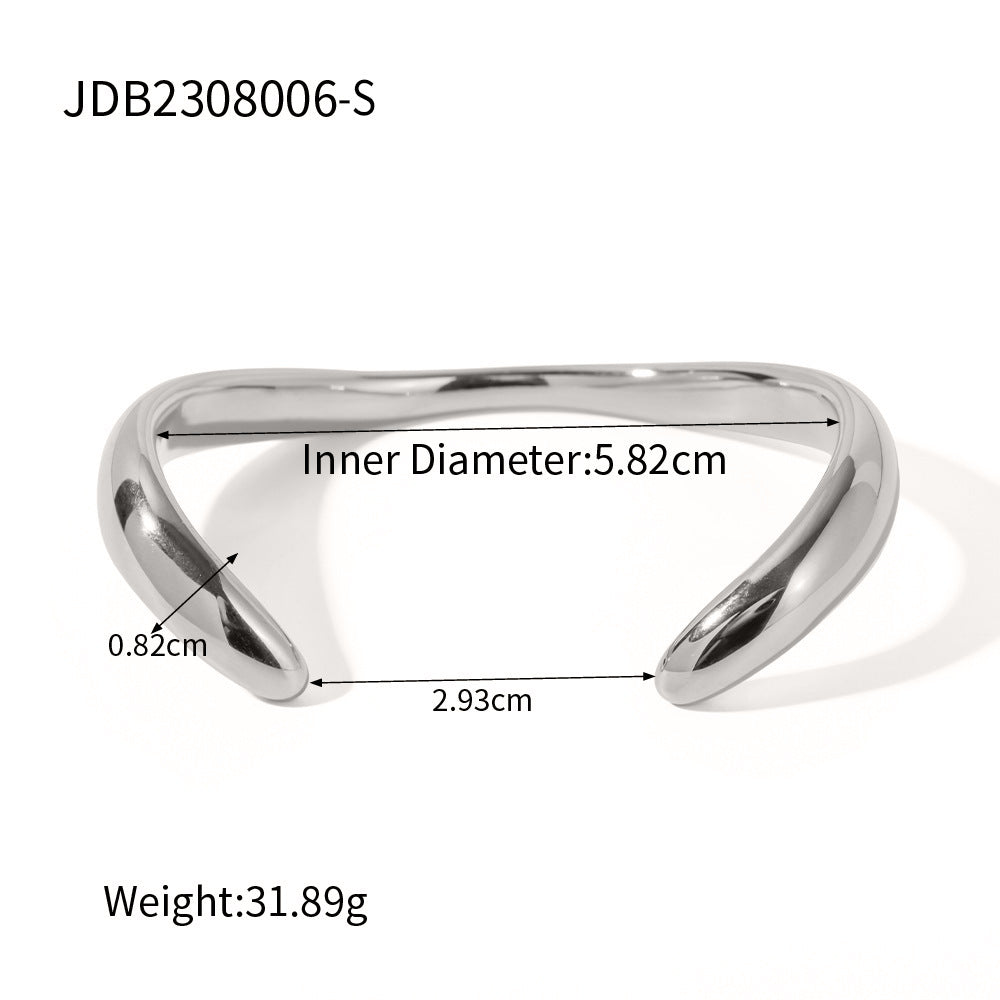 Pulsera de puño abierto con ondas geométricas estilo Ins, de acero inoxidable chapado en oro de 18 quilates con incrustaciones de perlas para mujer