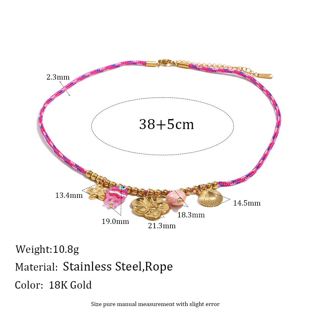 Collana con Pendente Geometrico a Fiore e Bordi Ondulati, Placcata Oro 18K, in Acciaio Inossidabile, Stile Retrò Minimalista da Donna