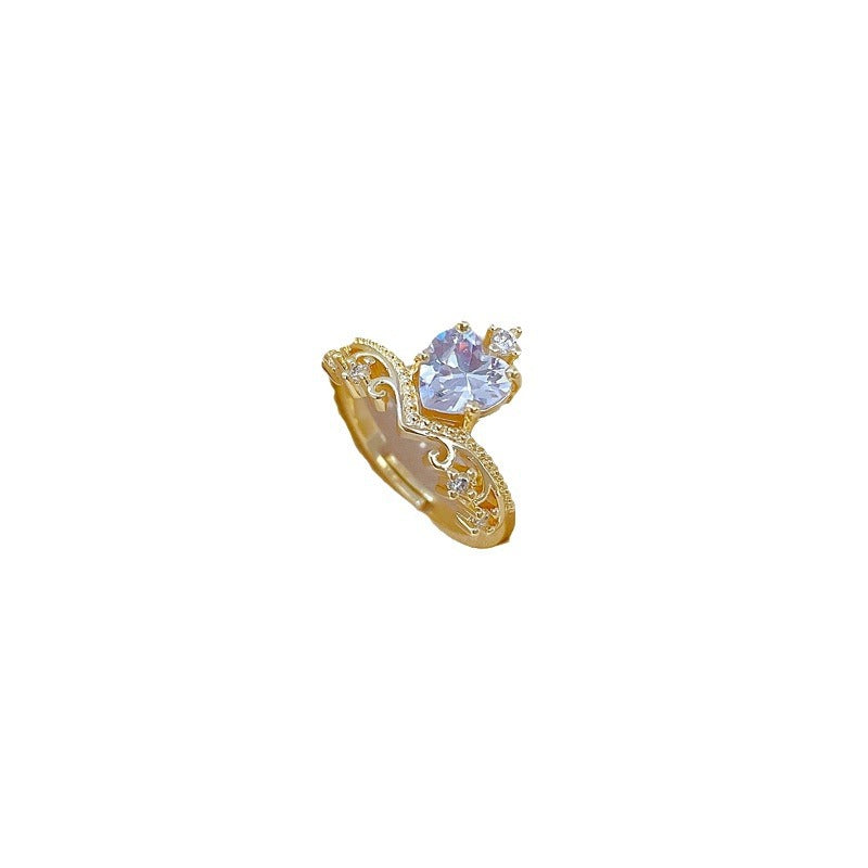 Anello Kawaii Fresco e Dolce Corona a Cuore in Ottone Placcato Fascia Regolabile