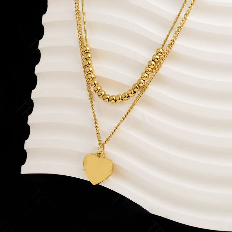 Minimalist Heart Pendant Necklace in Titanium Steel with Plated Finish for Women Double-Layer Clavicle Chain