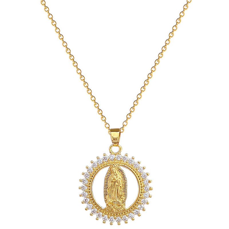 Luxury Full-Rhinestone Geometric Circle Pendant Necklace for Women and Men Titanium Steel Snake Chain Delicate Clavicle Jewelry