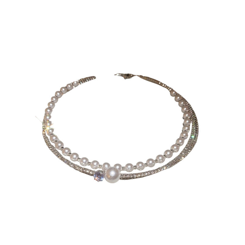 Elegante collar Gargantilla Multicapa con Perlas Geométricas Redondas para Mujer