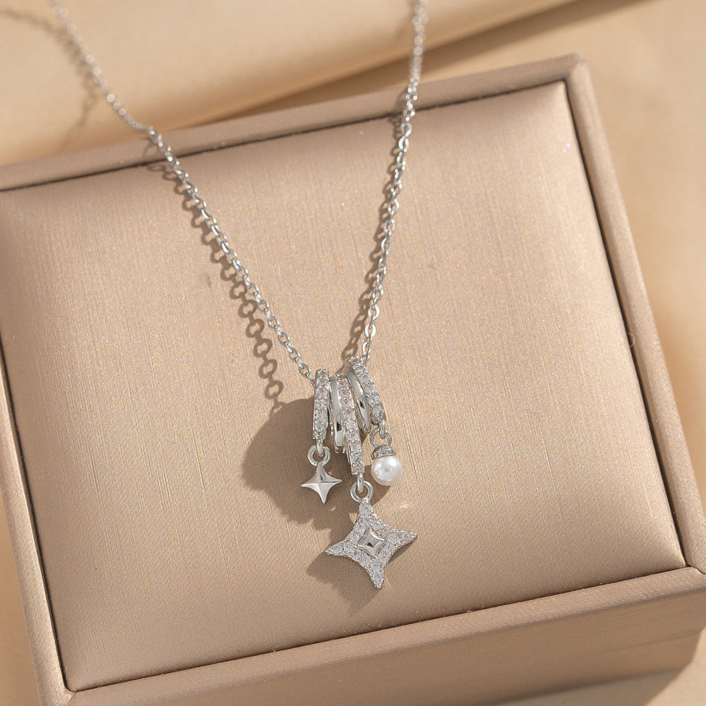 Minimalist Star-Shaped Titanium Steel Necklace with Zircon Inlay for Women, Elegant Clavicle Chain with Gold Plating and O-Chain Style