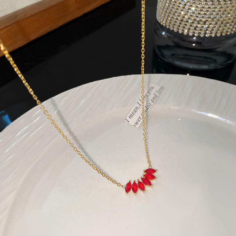 Minimalist Luxury Geometric Cubic Zirconia Inlay Plated Titanium Steel Wheat Ear Necklace