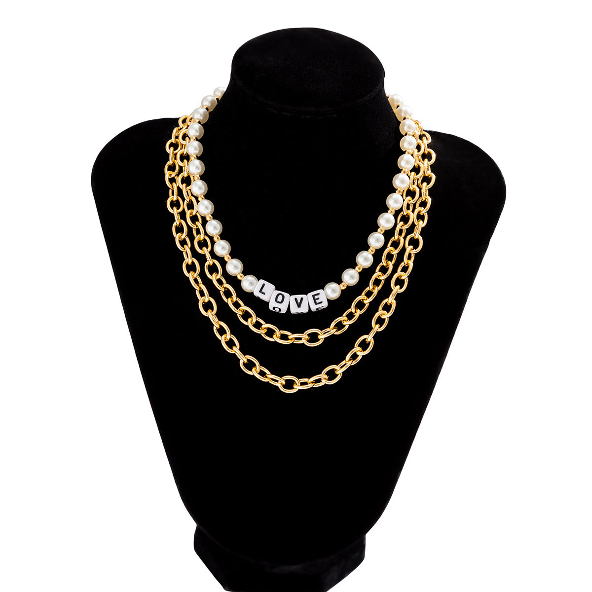 Collana con ciondolo a lettera geometrica stile punk da donna con catena a O in metallo galvanizzato e design multistrato