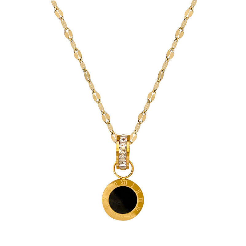 Collana Girocollo Minimalista in Acciaio al Titanio con Pendente Rotondo Geometrico e Zirconi Cubici