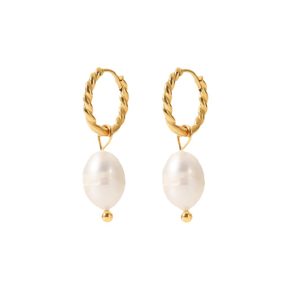 Geometric Stainless Steel Earrings with Freshwater Pearl Accents and 18K PVD Gold Plating for Women
