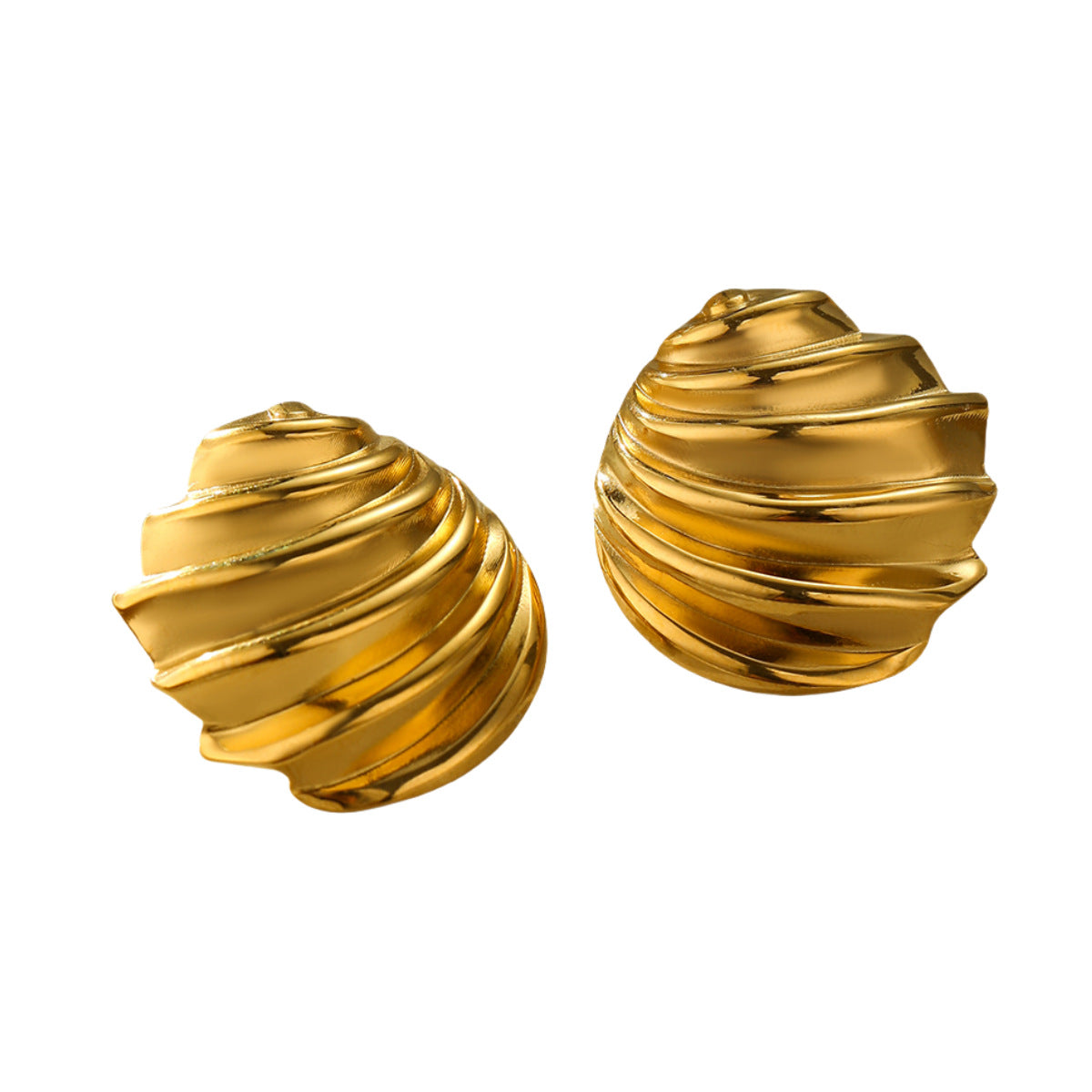 Orecchini Tondi alla Moda in Acciaio Inossidabile con Placcatura in Oro 18K e Superficie Pieghettata Testurizzata