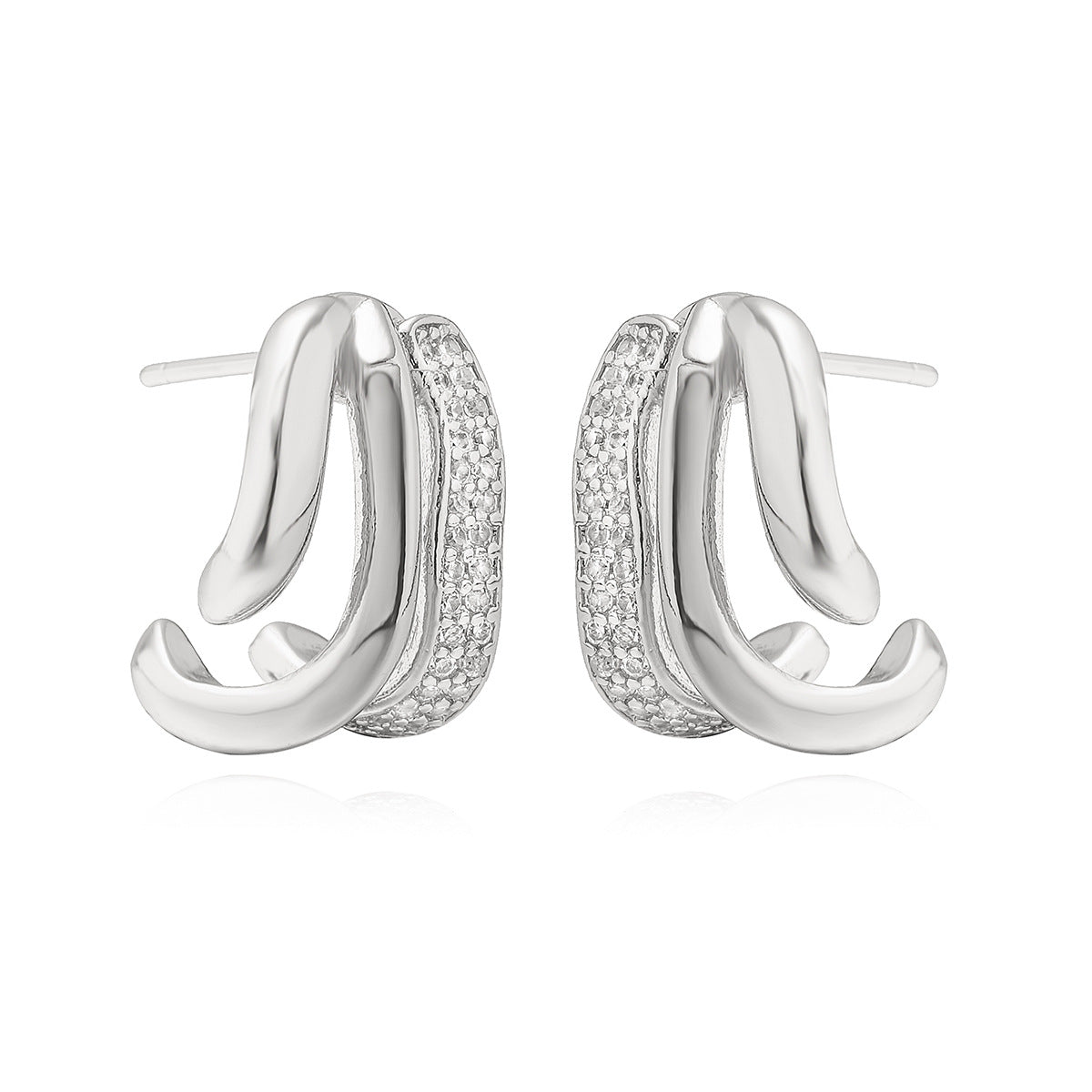 Pendientes de Cobre con Forma Geométrica para Mujer, con Zirconia Microengarzada, Diseño Minimalista y Moderno