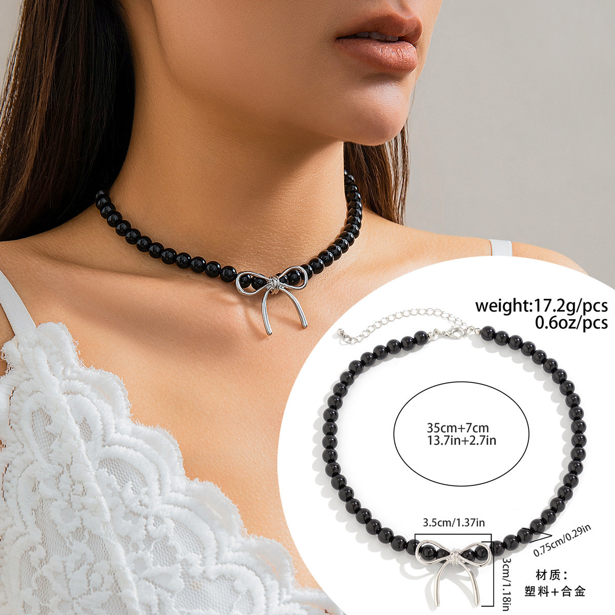 Collana girocollo minimalista da donna con fiocco e design geometrico in lega con catena di perline