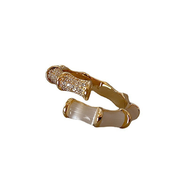 Anello Aperto da Donna con Pietra Occhio di Gatto Geometrica Design Originale in Rame con Finitura Galvanica