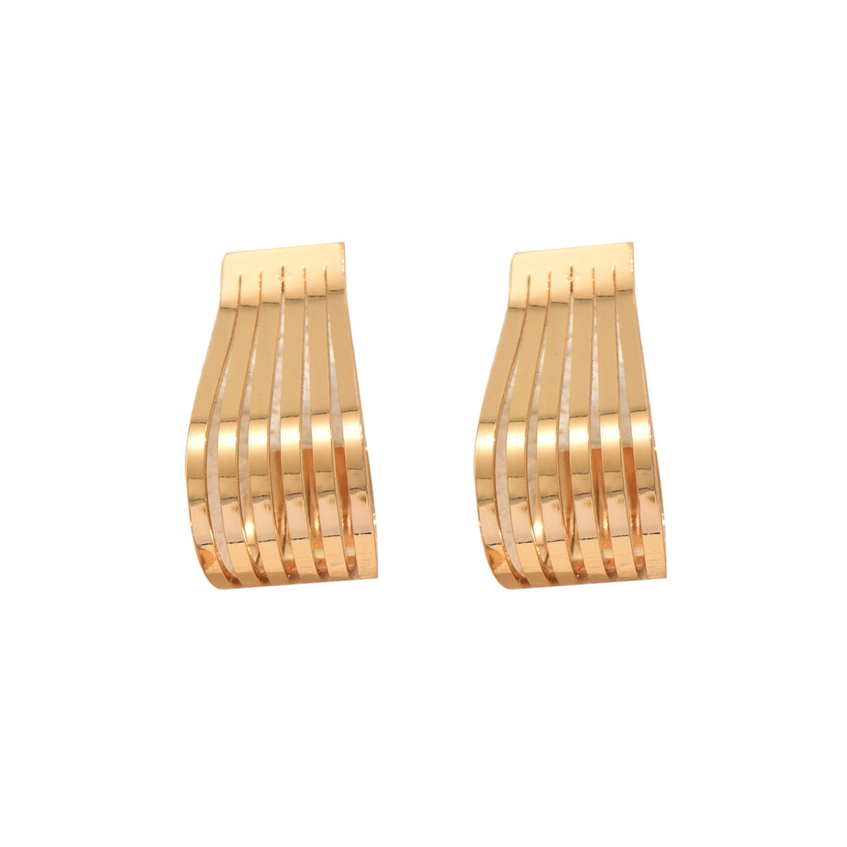 Pendientes Geométricos Elegantes de Metal Doblado para Mujer con Base de Aleación de Zinc y Acabado Galvanizado