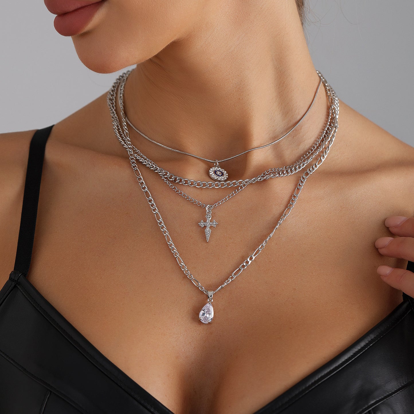 Gothic Geometric Cross Teardrop Alloy Plated Necklace for Women