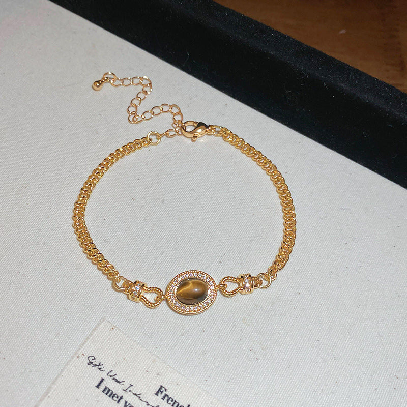 Pulsera de perlas geométricas incrustadas de diamantes de imitación en tono caramelo para mujer, estilo de corte francés vintage, accesorio de moda elegante