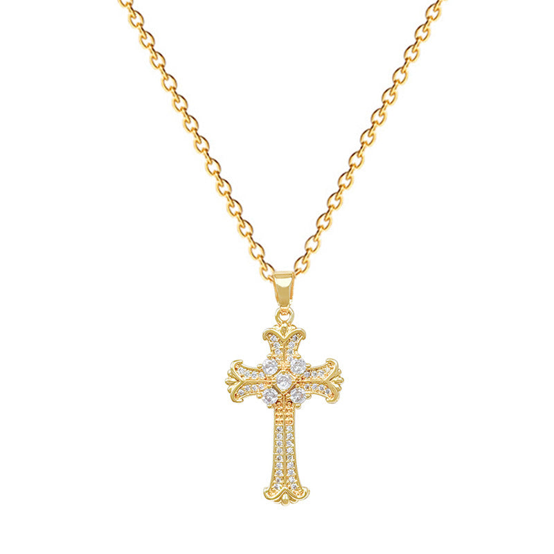 Sweet Minimalist Rhinestone Cross Geometric Titanium Steel Necklace for Unisex