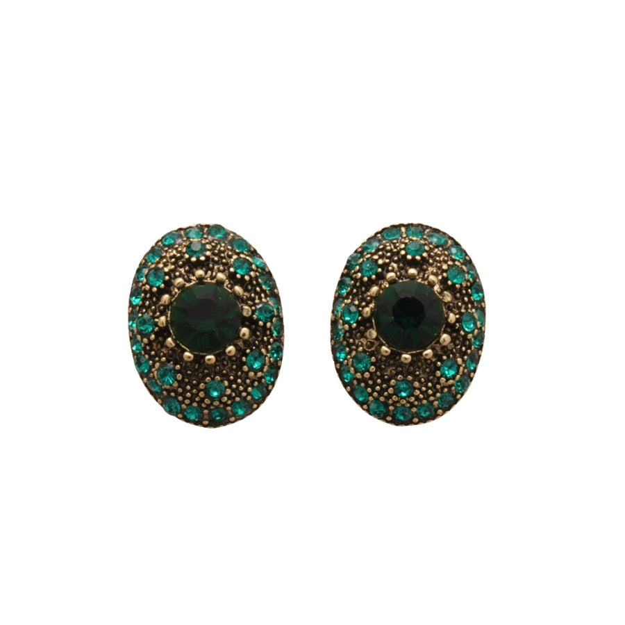 Orecchini Ovali Geometrici Stile Vintage con Intarsio di Strass in Argento Sterling 925 da Donna