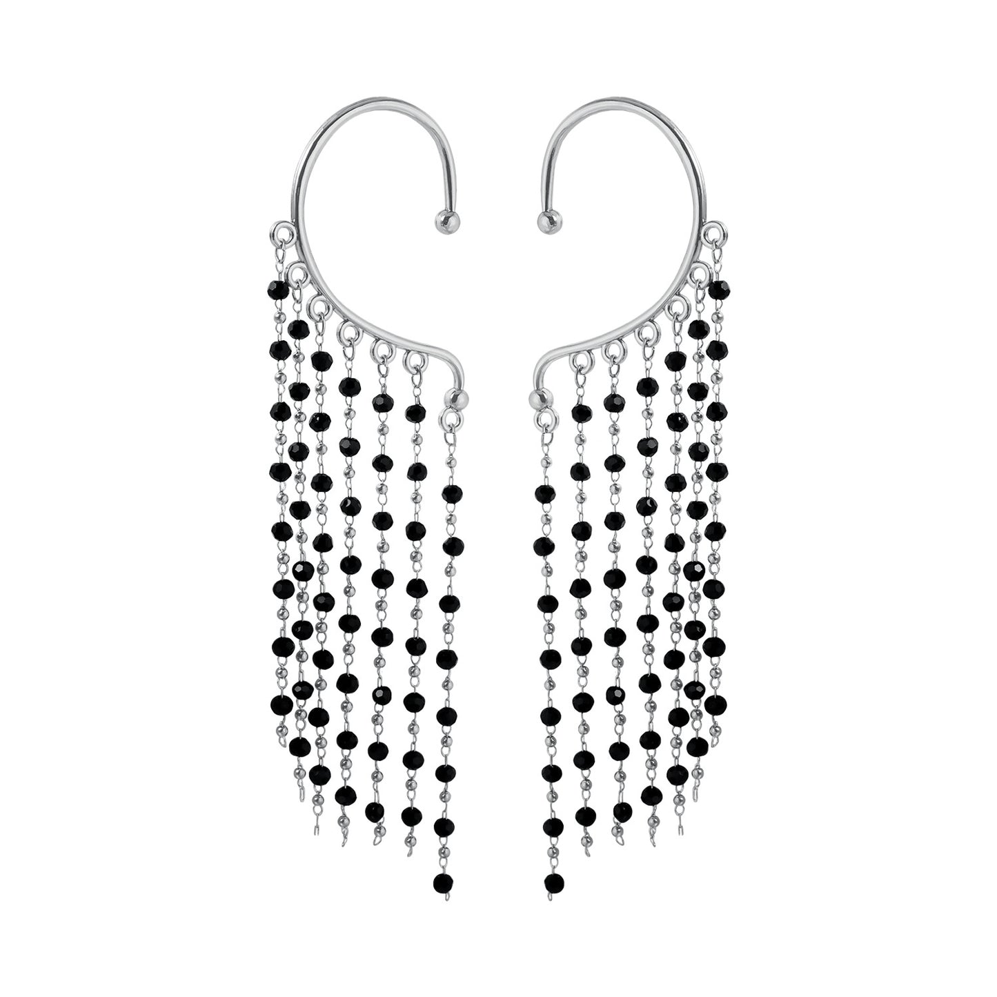 Black Crystal Glass Plated Tassel Ear Cuff