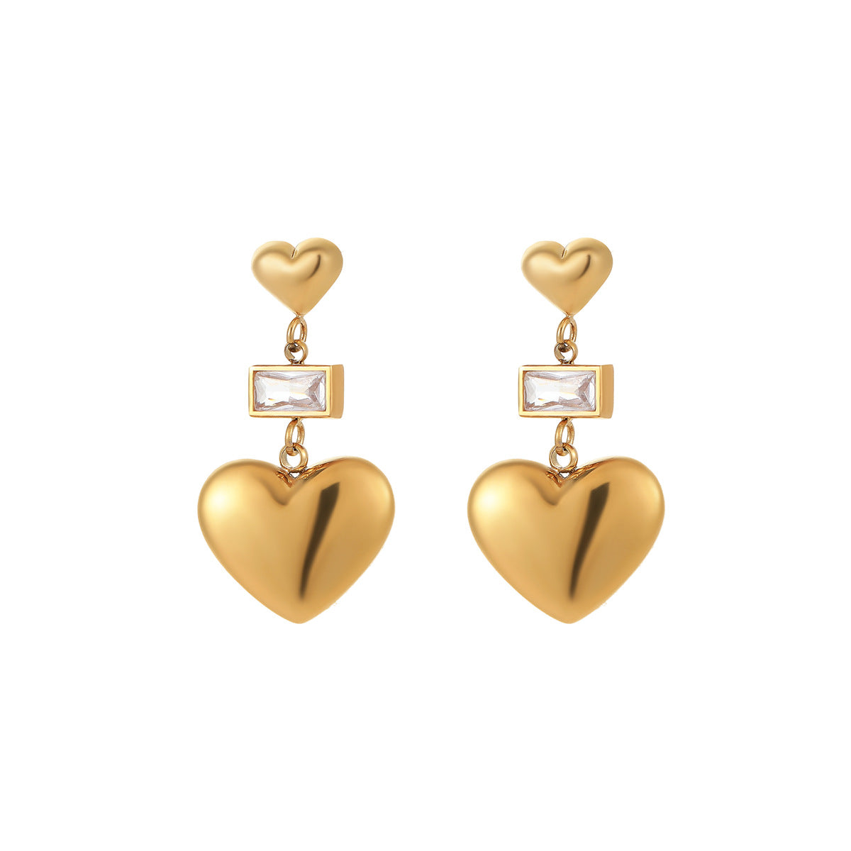 Orecchini da donna minimalisti in acciaio inossidabile a doppia forma di cuore placcati oro