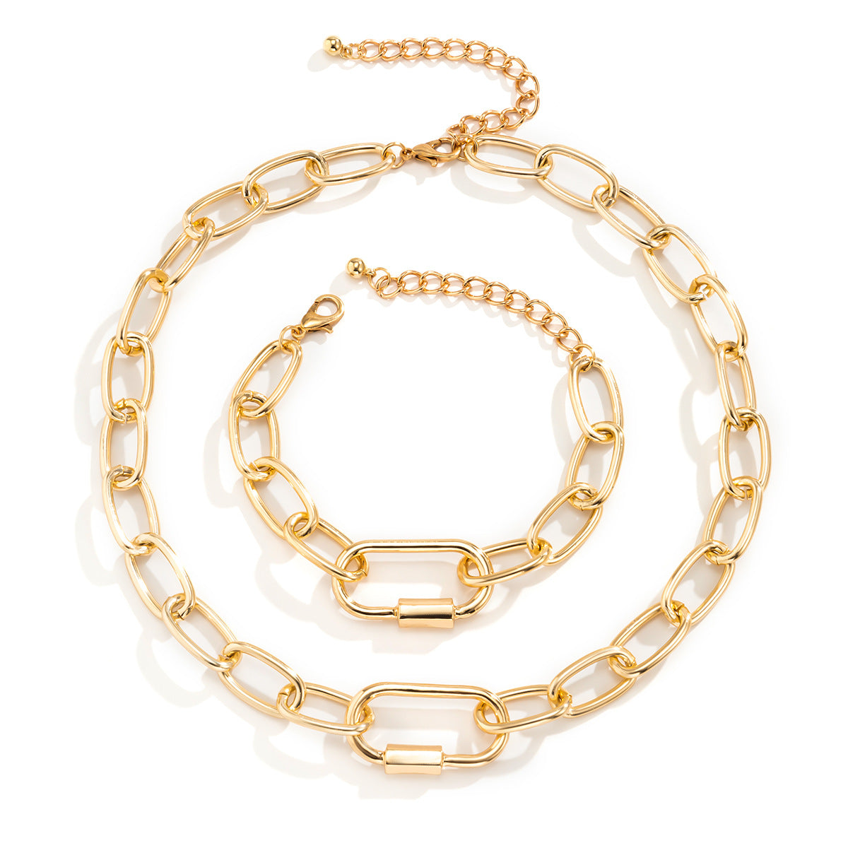 Hip-hop Geometric Oval Alloy Plated Cable Chain Necklace Set