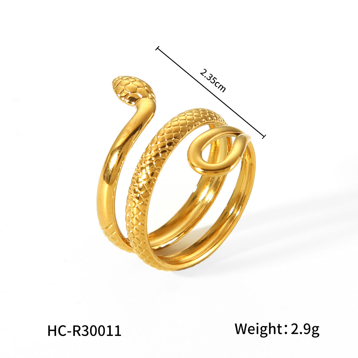Trendy 18K Gold Plated Stainless Steel Snake Open Ring for Women
