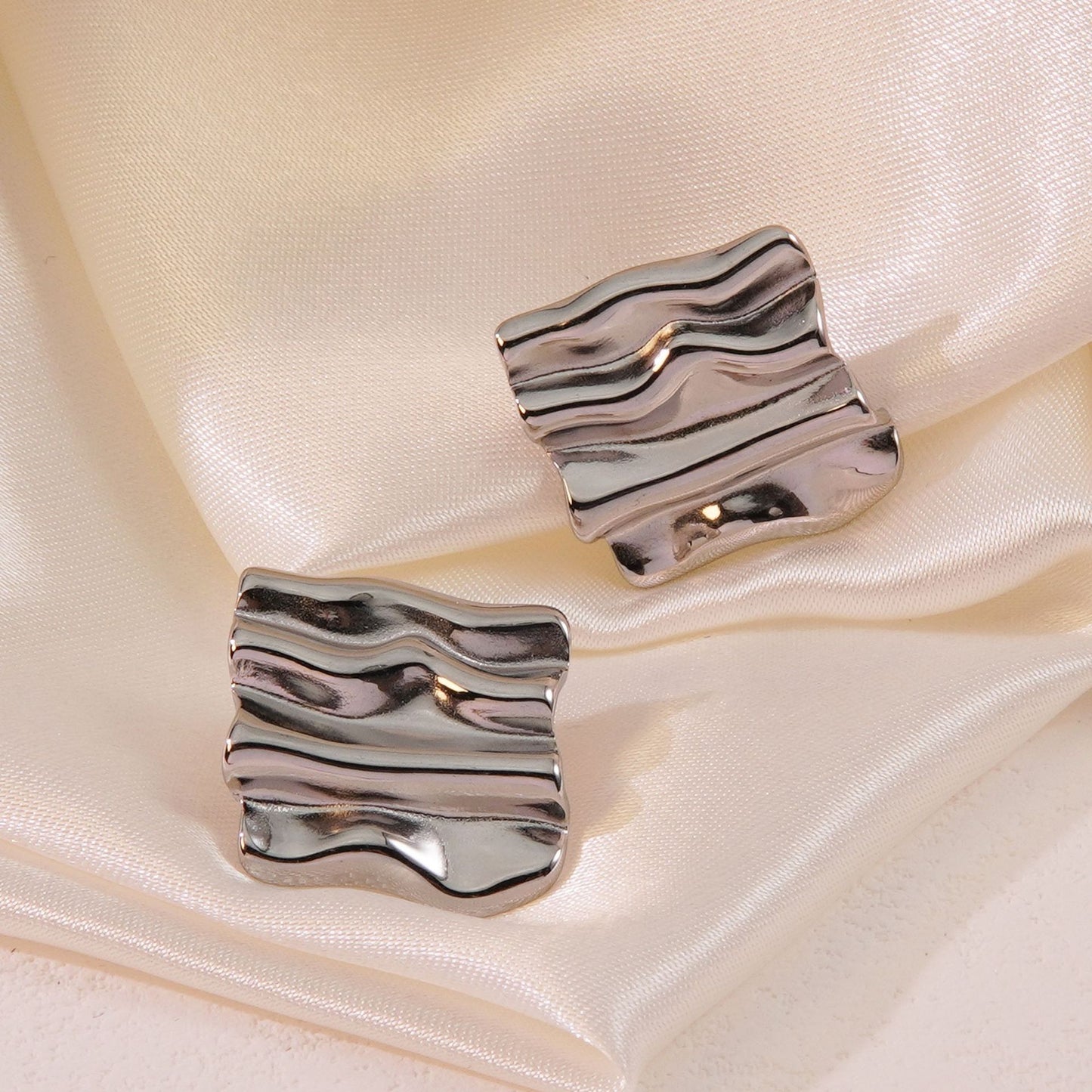 Vintage Geometric Square Stamped Stainless Steel Stud Earrings for Women