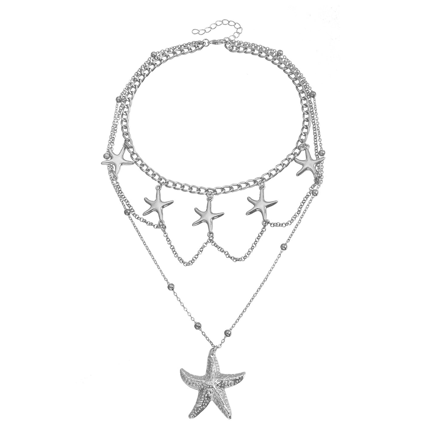 Retro Chic Starfish Pendant Necklace in Alloy with Plating Finish for Women, Multi-Layer Clavicle Chain with Geometric Design