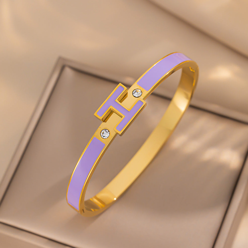 Enamel Letter H Bracelet for Women Stainless Steel Toggle Clasp Fashionable Minimalist Geometric Jewelry