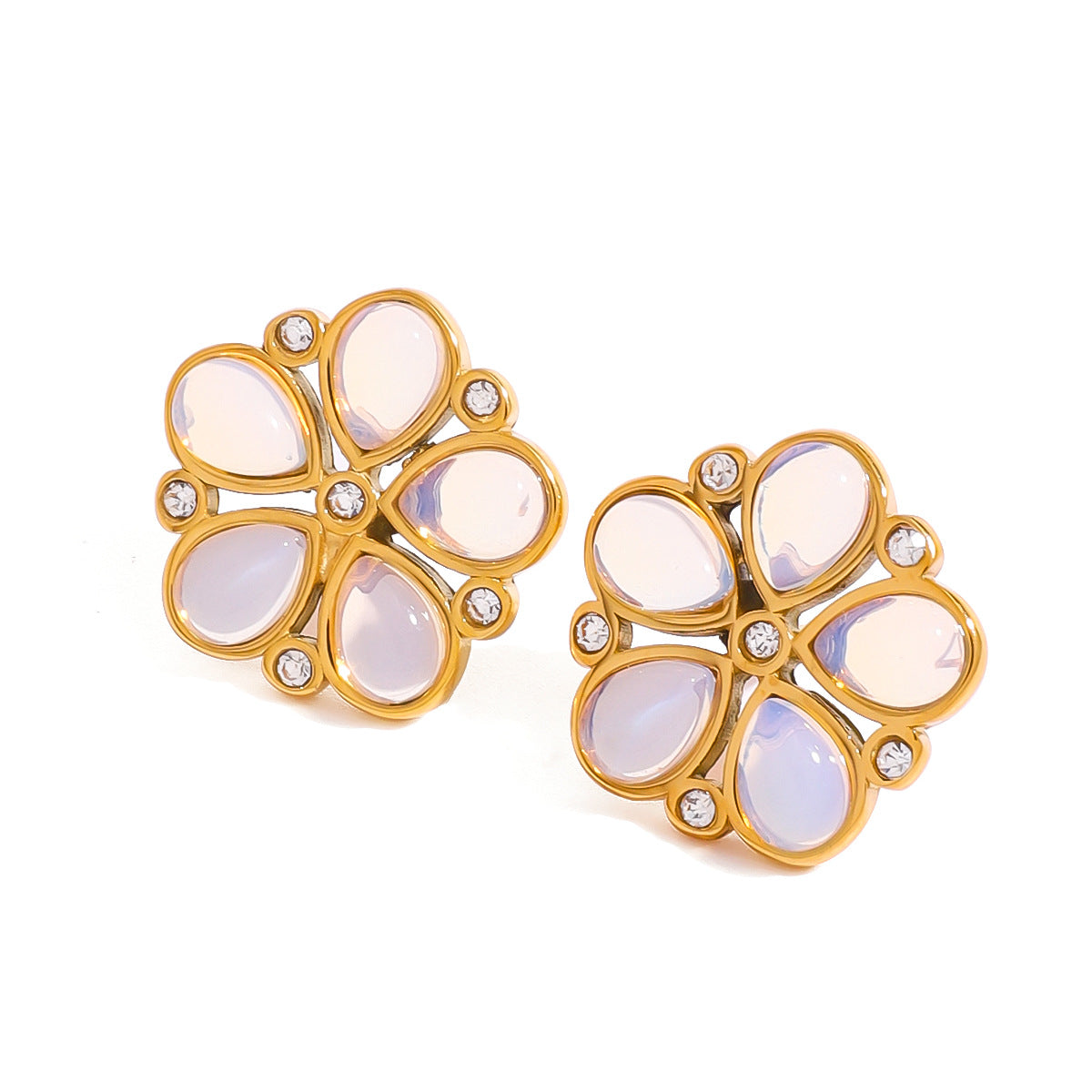 Cute Floral Stainless Steel Plated Earrings with Cubic Zirconia and Natural Gemstone for Women