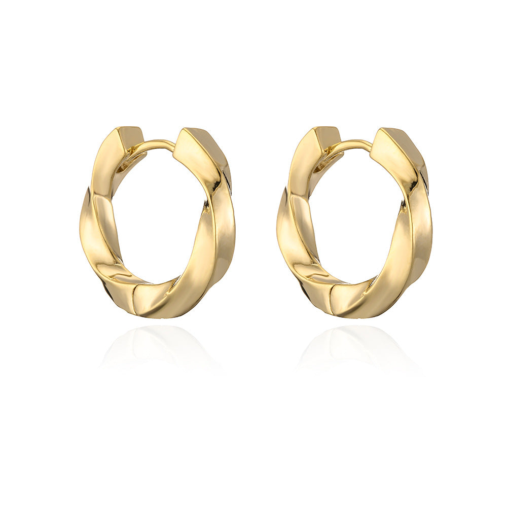 Minimalist Geometric Copper Hoop Earrings with Gold Plating for Women