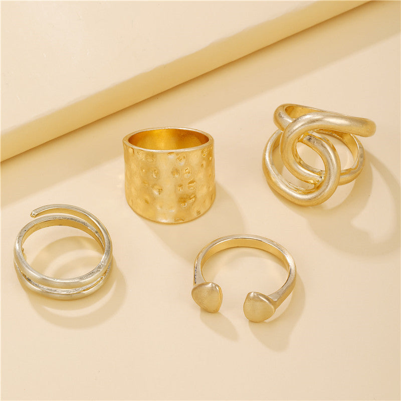 Fashion Geometric Round Plated Alloy Ring Set Adjustable Open Band Unisex