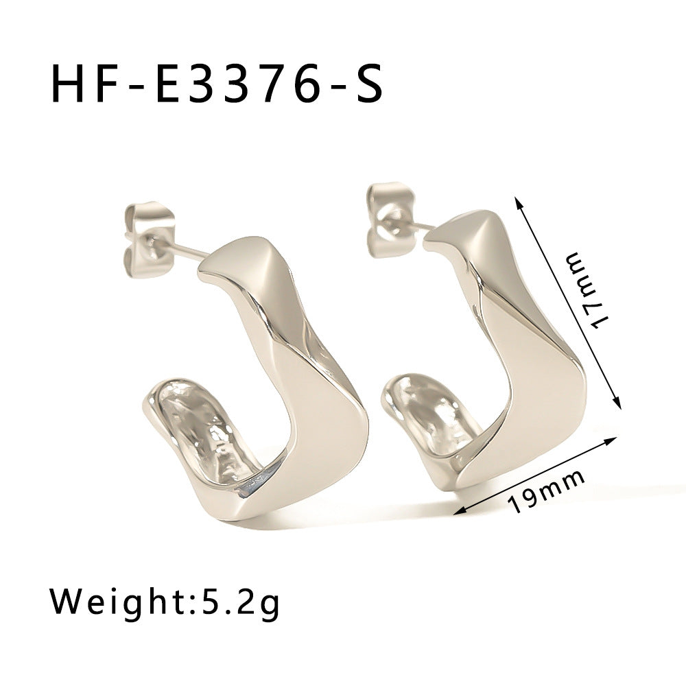 Minimalist Geometric Twisted Stainless Steel Earrings for Women with Electroplated Finish