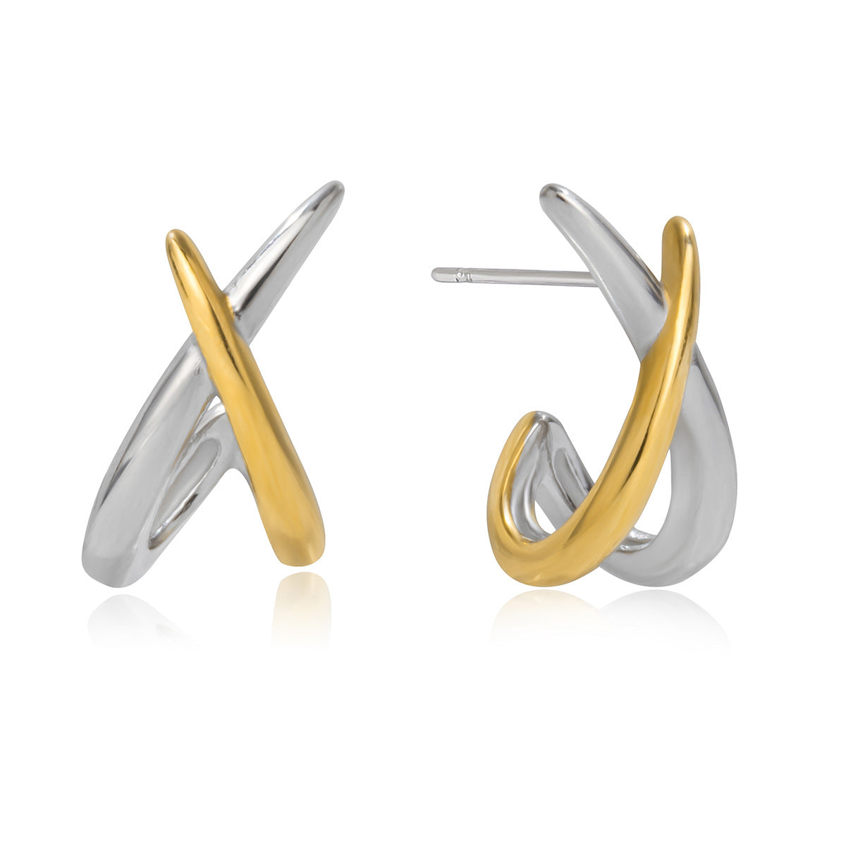 Pendientes de acero inoxidable geométricos con relieve lineal y acabado chapado para mujer