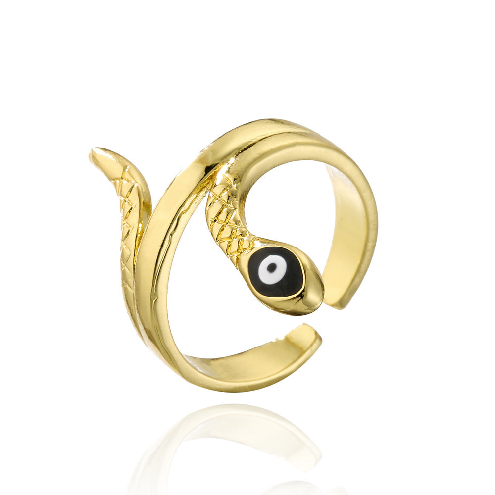 Simpatico anello aperto a serpente geometrico placcato in oro 18 carati con smalto di rame, gioielli di moda da donna